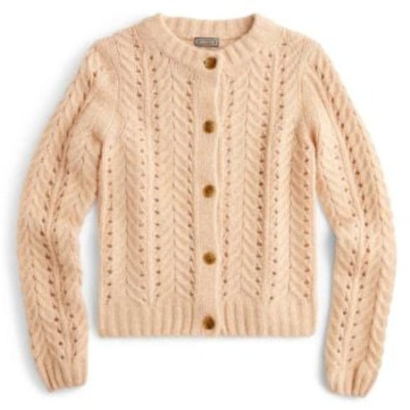J. CREW Point Sur Pointelle Knit Cardigan Sweater Subtle Pink Mohair {T31} - Picture 2 of 7